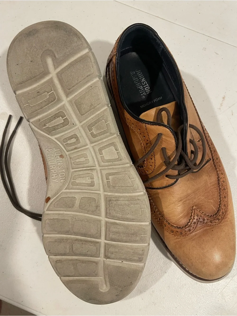 Leather Wingtip Derby Shoes in Tan
